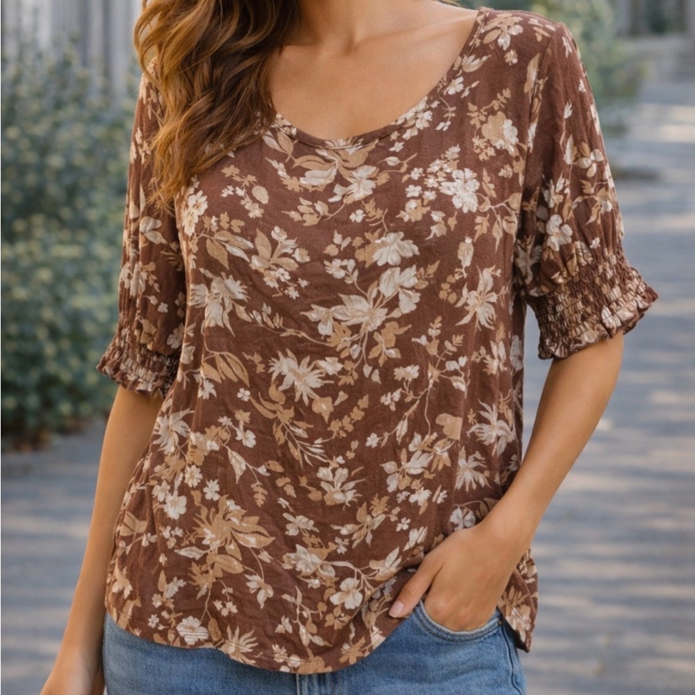 ODDY Floral Brown and Cream Blouse